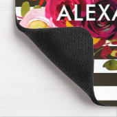 Tapis De Souris Rayures | noires et blanches florales de Boho (Coin)