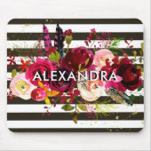 Tapis De Souris Rayures | noires et blanches florales de Boho (Devant)