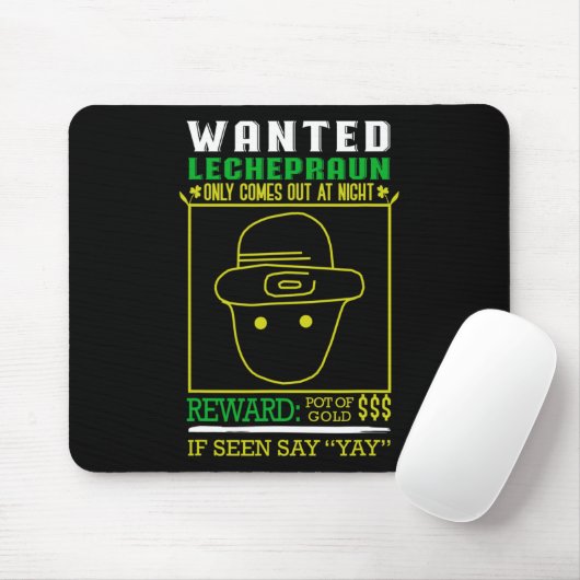 Tapis De Souris Récompense Recherchée Leprechaun - Pot D'Or (Avec souris)
