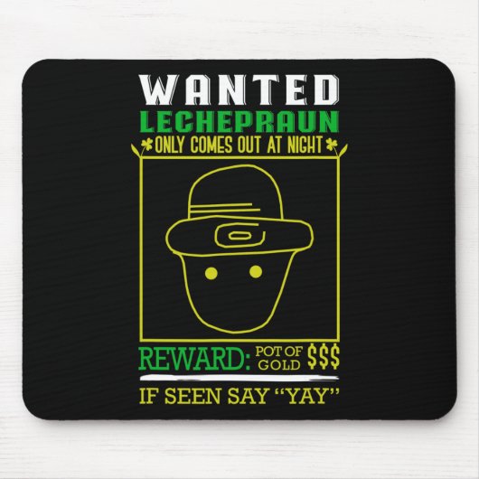Tapis De Souris Récompense Recherchée Leprechaun - Pot D'Or (Devant)