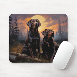 Tapis De Souris Récupérateurs du Labrador pendant une nuit illumin