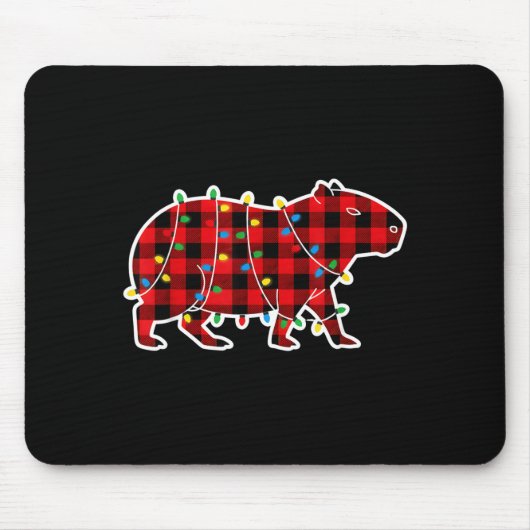 Tapis De Souris Red And Black Buffalo Plaid Capybara Christmas Lig (Devant)