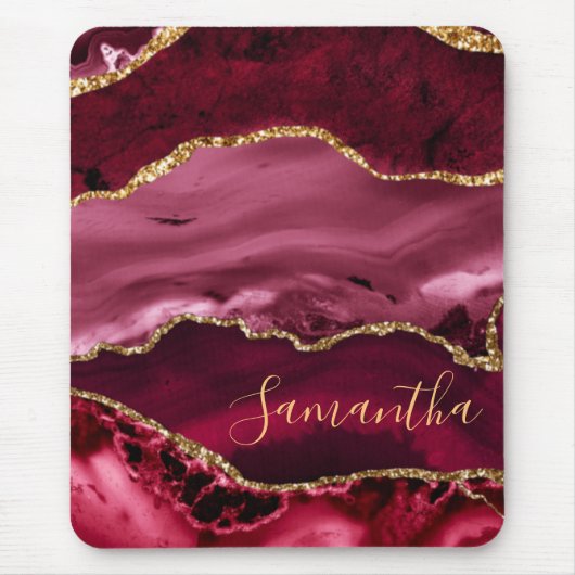 Tapis De Souris Red and Faux Gold Glitter Marble Agate (Devant)