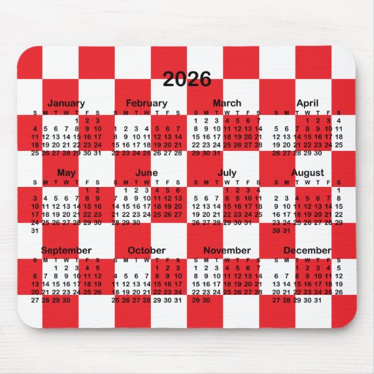 Tapis De Souris Red and White Checkerboard 2026 Calendar (Devant)