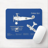 Tapis De Souris Red Baron Fokker Dr.1 - Plan d'avion ABD (Avec souris)
