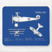 Tapis De Souris Red Baron Fokker Dr.1 - Plan d'avion ABD (Devant)