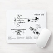 Tapis De Souris Red Baron Fokker Dr.1 - Plan d'avion BD (Avec souris)