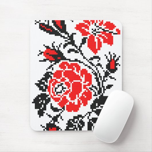 Tapis De Souris Red & Black Rose cross-stitch Russian Pattern (Avec souris)
