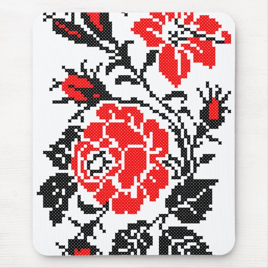 Tapis De Souris Red & Black Rose cross-stitch Russian Pattern (Devant)