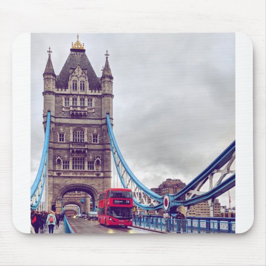 Tapis De Souris Red Double Decker traverse Tower Bridge à Londres (Devant)