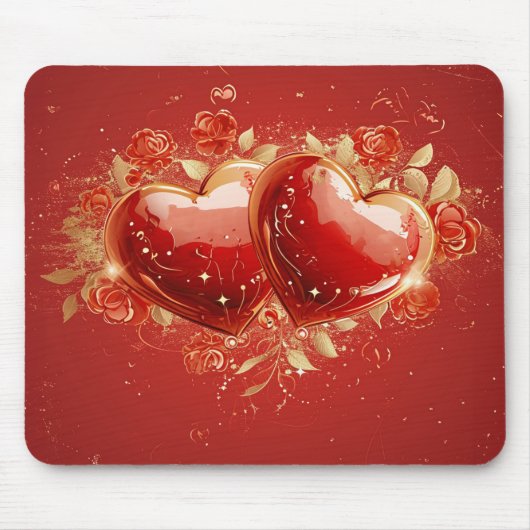 Tapis De Souris Red & Gold 3-D Hearts Design Mousepad (Devant)