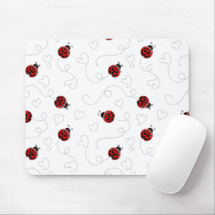Tapis De Souris Red Ladybug Beetle Insect Lover Black Hearts