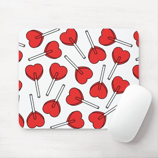Tapis De Souris Red Lollipops, Heart Lollipops, Lollipop Pattern (Avec souris)