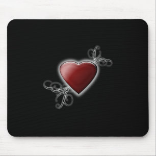 Tapis De Souris Red Love Coeur brillant contre minuit Noir