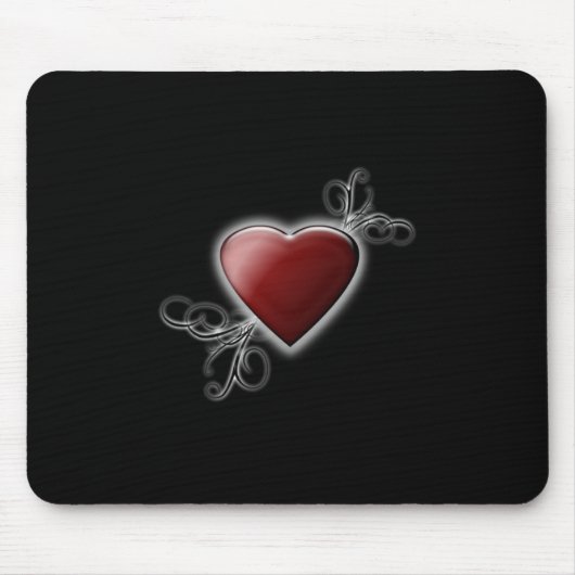 Tapis De Souris Red Love Coeur brillant contre minuit Noir (Devant)