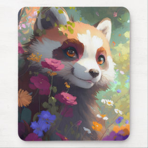 Tapis De Souris Red Panda Portrait Animal Peinture Forêt faunique