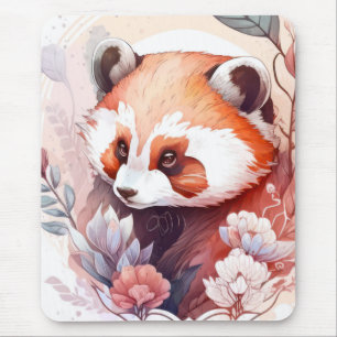 Tapis De Souris Red Panda Portrait Animal Peinture Forêt faunique