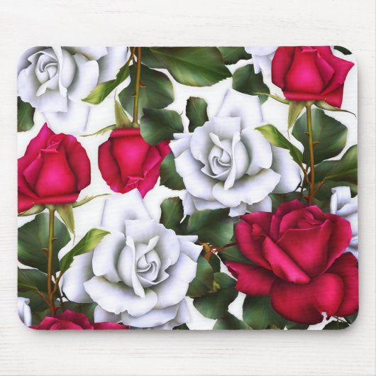 Tapis De Souris Red & White Roses Shabby Chic Rustic Modern Glam (Devant)