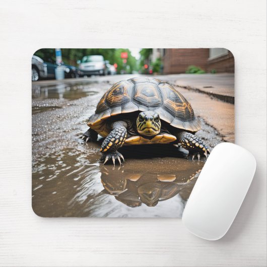 Tapis De Souris Reflet de tortue dans une flaque (Avec souris)