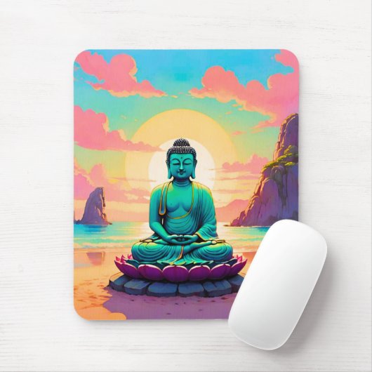 Tapis De Souris Reflet du coucher de soleil de Bouddha (Avec souris)