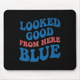Tapis De Souris Regard rétro funky avait l'air bien d'ici Bleu Drô