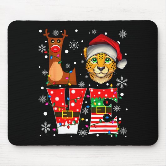 Tapis De Souris Reindeer Elf Santa Hat Love Cheetah Animal Xmas (Devant)