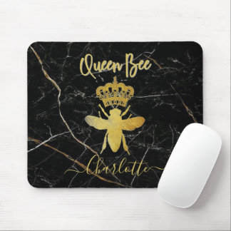 Tapis De Souris Reine Abeille Personnalisée Marbre Noir Or - École