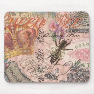 Tapis De Souris Reine Abeille Vintage Beau Collage