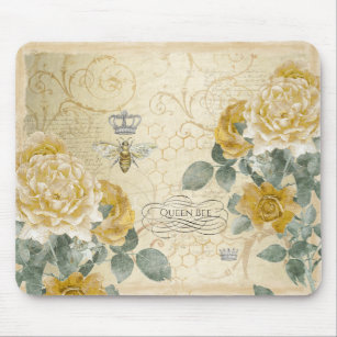 Tapis De Souris Reine Bee Golden Jaune Rose Vintage Couronne royal