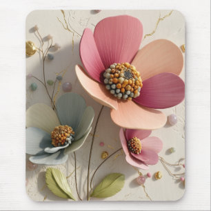 Tapis De Souris Relief Floral en Céramique Sculptée et Feuille d'O