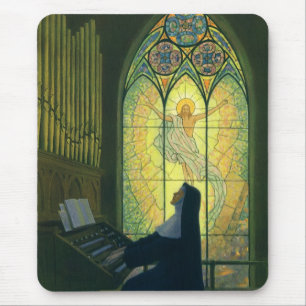 Tapis De Souris Religion vintage, religieuse jouant de l'orgue à l