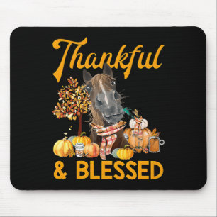 Tapis De Souris remerciant et béni cheval citrouille tombent thank