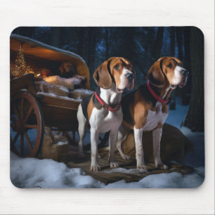 Tapis De Souris Renard américain de Noël sur un traîneau enneigé