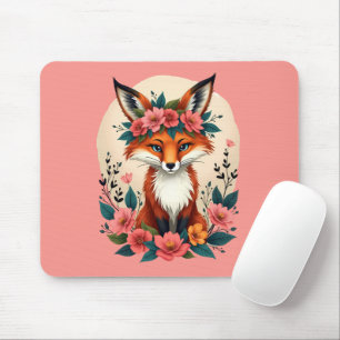 Tapis De Souris Renard Bohème Fantaisiste avec Couronne Florale Ar