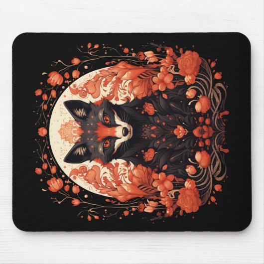 Tapis De Souris Renard gothique et fleurs Mousepad (Devant)