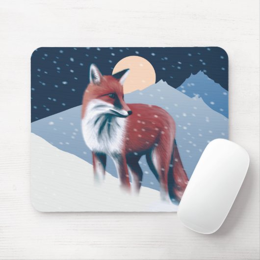 Tapis De Souris Renard Mélange Dans La Neige D'Hiver Illustration (Avec souris)