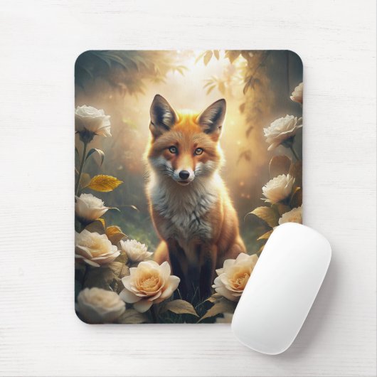 Tapis De Souris Renard mignon avec fleurs (Avec souris)