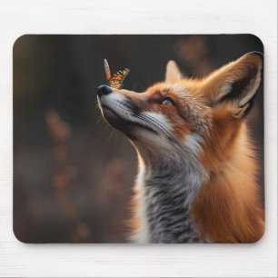 Tapis De Souris Renard mou avec papillon assis sur son nez