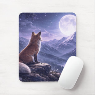 Tapis De Souris Renard Mystique & Géante Lune Sommets de Montagnes