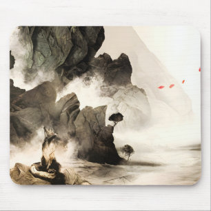 Tapis De Souris Renard mystique printanier Montagne embrumée Minim