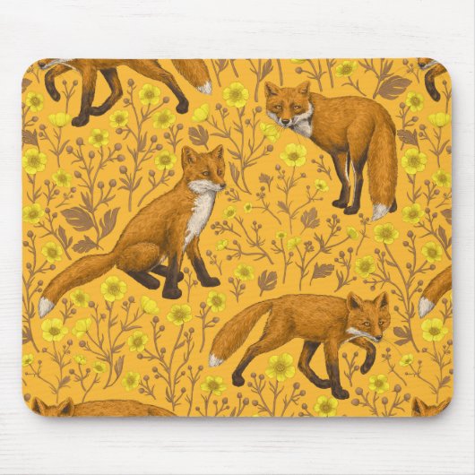 Tapis De Souris Renards et papillons sur orange (Devant)