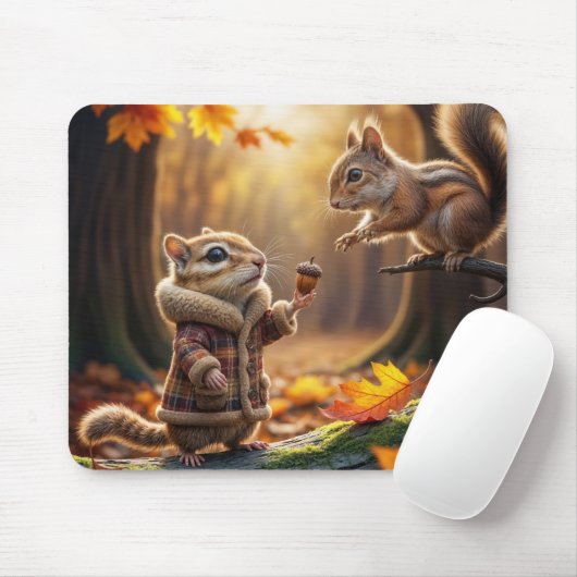 Tapis De Souris Rencontre avec Chipmunk dans un bois d'automne (Avec souris)