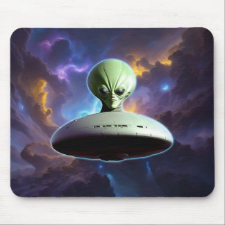 Tapis De Souris Rencontre galactique : Green Alien Head UFO Advent
