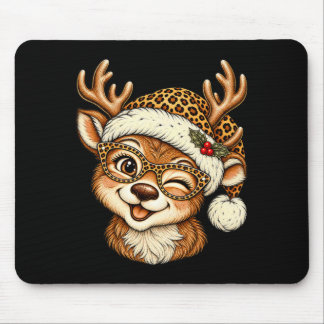 Tapis De Souris Renne de Noël drôle avec chapeau de Père Noël léop