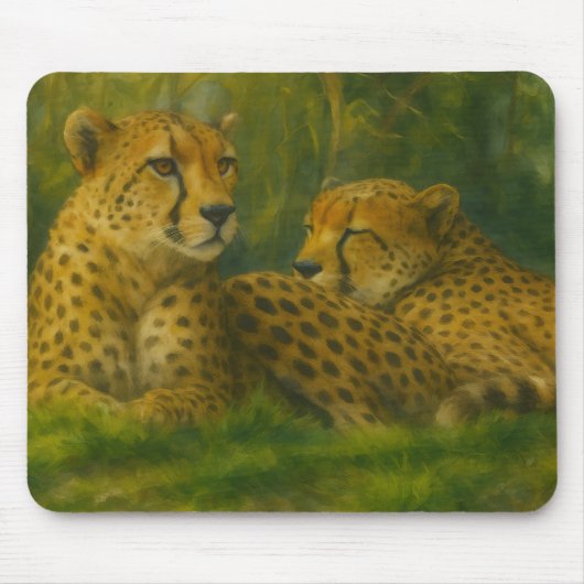 Tapis De Souris Repose de Cheetah Duo dans le cadre de la forêt (Devant)