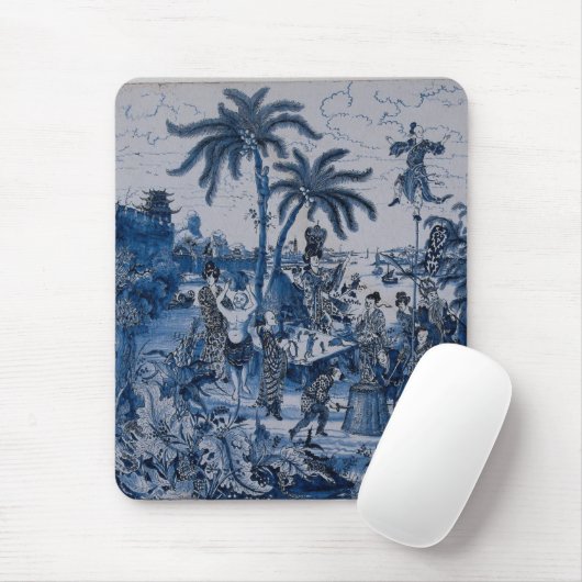 Tapis De Souris Repro Chinoiserie Delft Carrelage bleu et blanc (Avec souris)