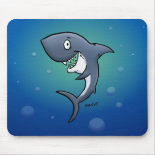Tapis De Souris Requin drôle souriant sur fond bleu