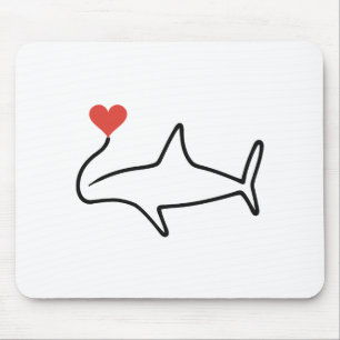 Tapis De Souris Requin minimaliste en ligne continue avec cœur rou