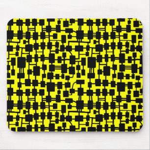 Tapis De Souris Réseau Abstrait - Noir sur Jaune FFFF00