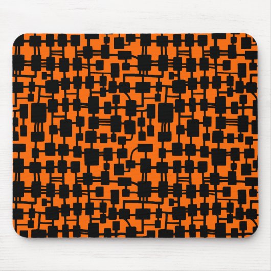 Tapis De Souris Réseau Abstrait - Noir sur Orange FF6600 (Devant)